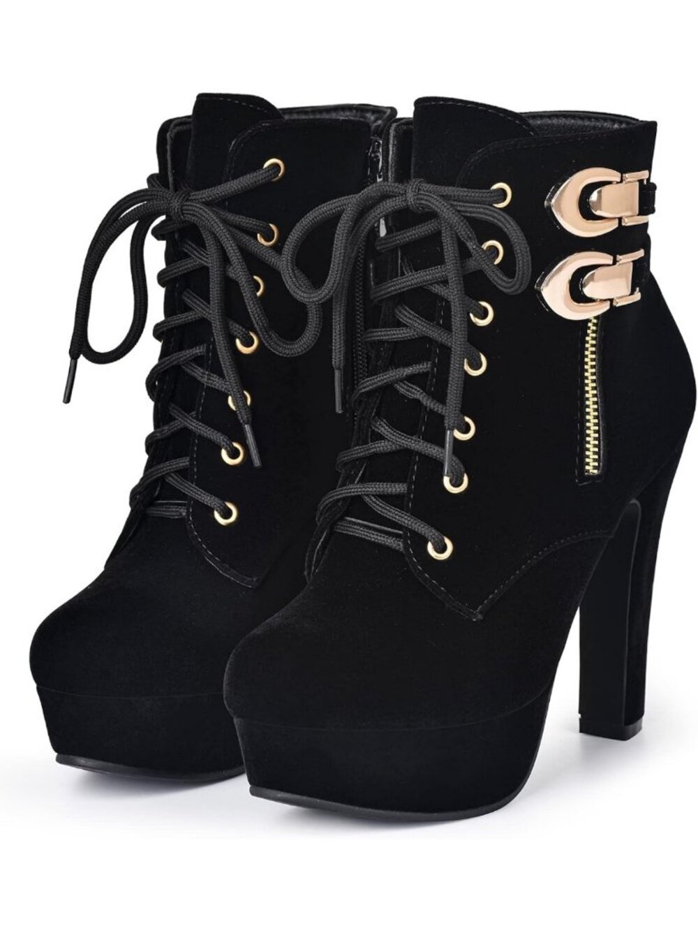 Stylish High Heel Platform Boots for Women - Sexy Round Toe Lace-Up Mid Calf